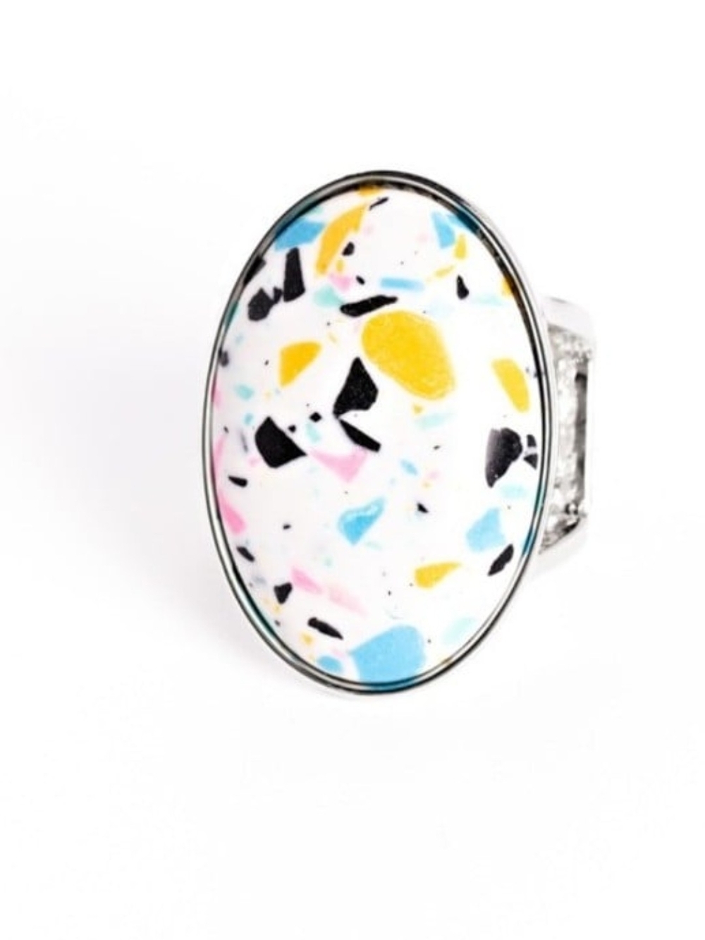 Terrazzo Tease White Ring MultiColor Fashion Colorful Terrazzo Oval Statement